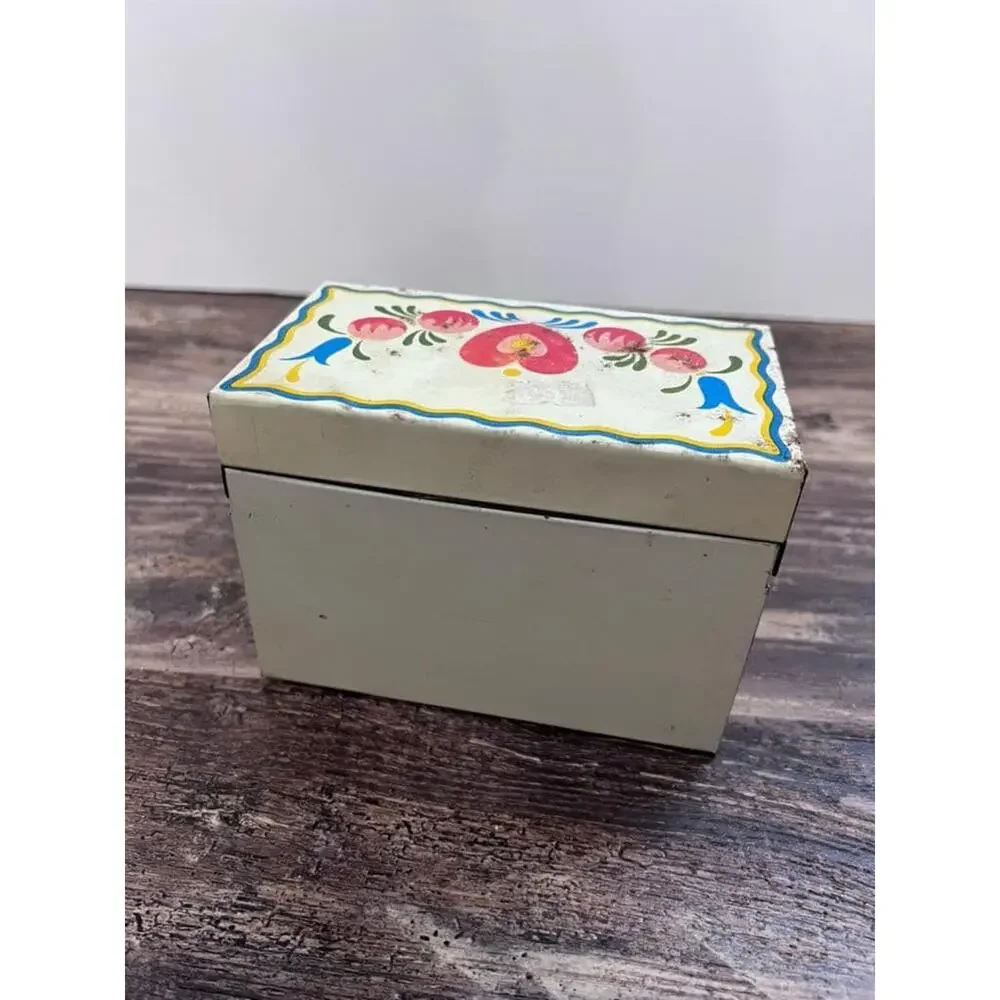 Vintage Ohio Art Metal Recipe Box Pennsylvania Dutch Folk Art Tin with Recipes